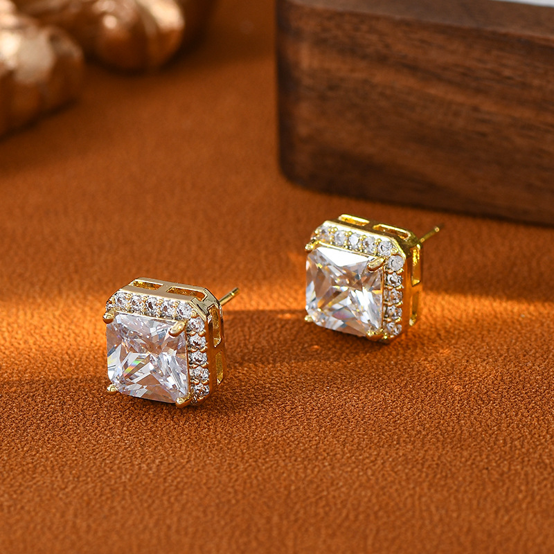 S925 silver needle ear studs women geometric sugar cube ear accessories commuter style ear drops