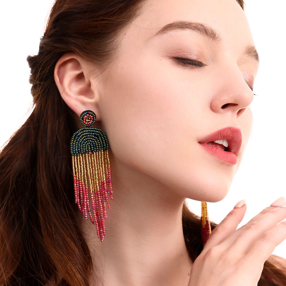 Seed Bead Tassel Earrings Bohemian Ethnic Style Handmade Earrings Handcrafted