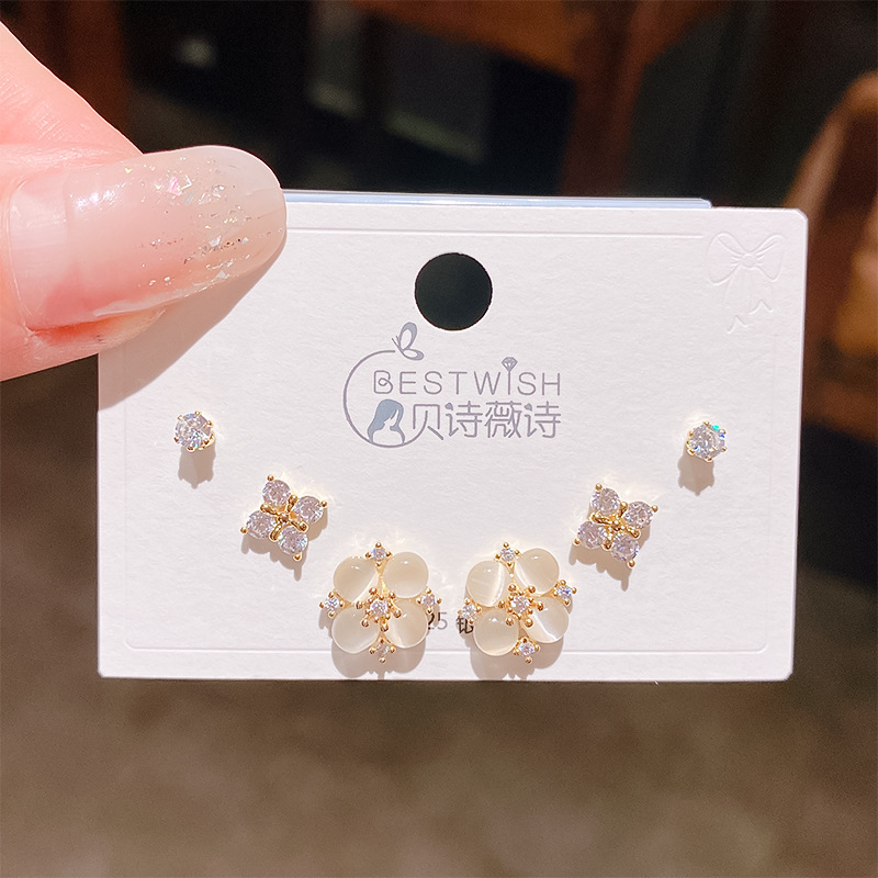 2026 batch #2 copper gold-plated zircon three pairs of small earrings set, silver needle earring accessories