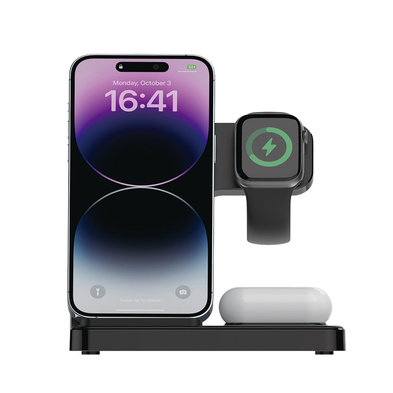 Three-in-one wireless charger for Apple phones watches earphones desktop fast charging foldable stand wireless charger