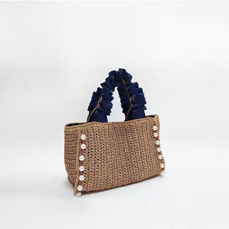 New Pearl Straw Woven Bag Women's Handwoven Handbag Tote Bag Travel Beach Bag