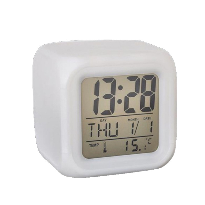 Seven Color Square Clock Small Square Alarm Clock LED Seven Color Changing Night Light Electronic Alarm Clock Gift