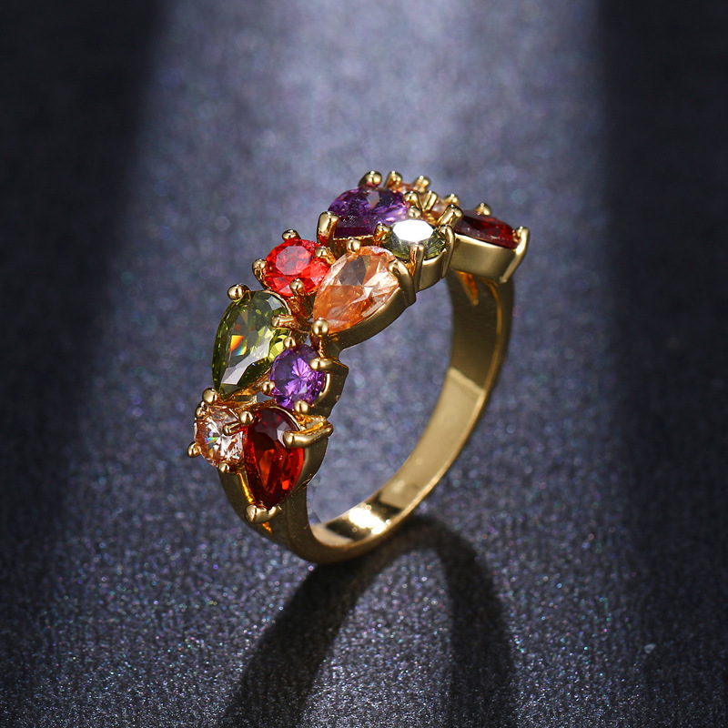 Colorful zircon ring women copper ring micro-set zircon luxury jewelry