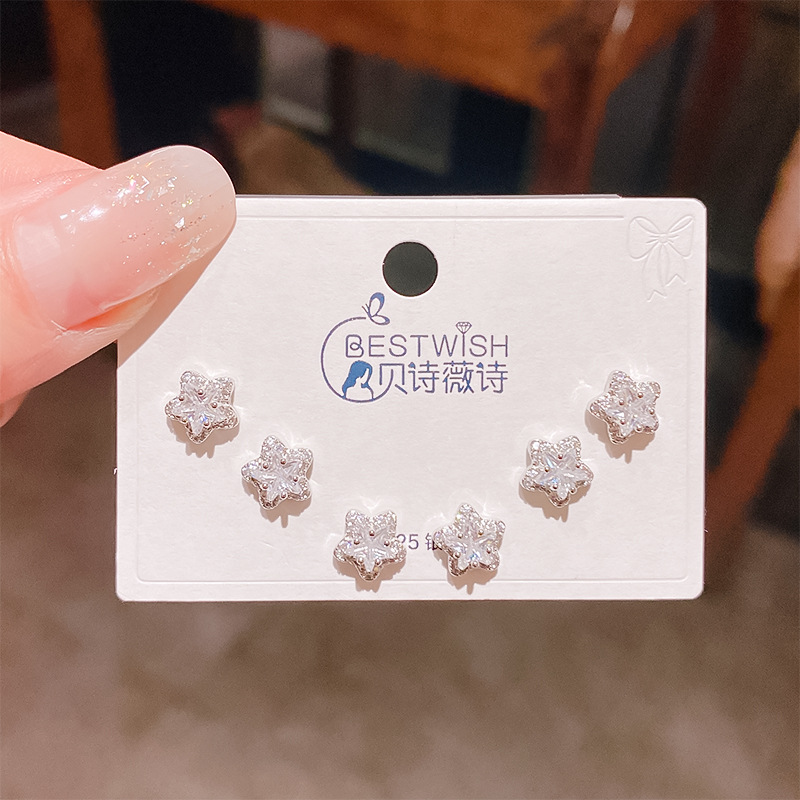 2026 batch #2 copper gold-plated zircon three pairs of small earrings set, silver needle earring accessories