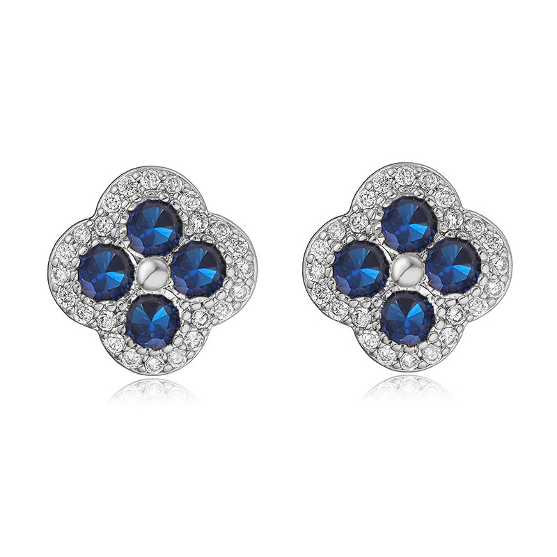 Copper Inlaid Colorful Diamond Four-Leaf Clover Stud Earrings for Women Flower Petal Earrings Earrings