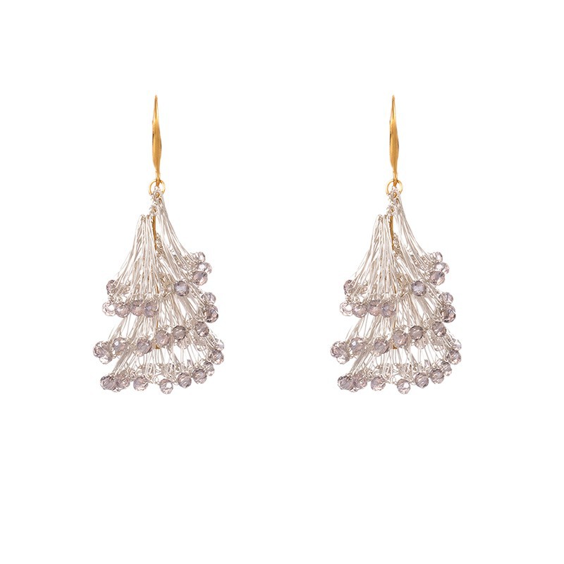 Gentle Fan-Shaped Crystal Tassel Earrings for Women Starry Sparkling Dreamy Earrings