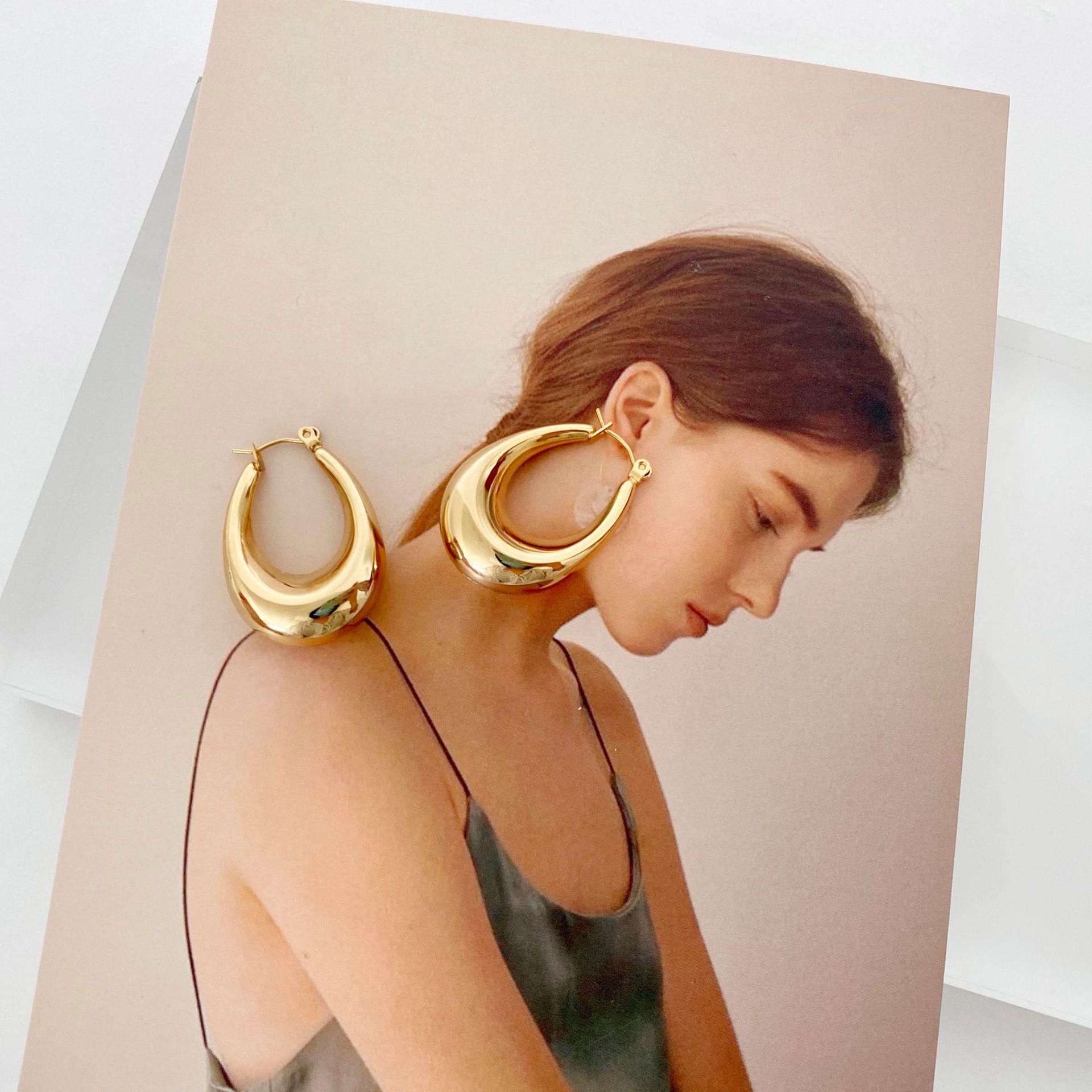 Stainless steel hollow earrings women geometric titanium steel ear hoops