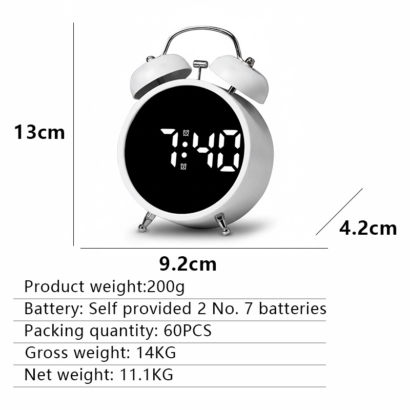 Indoor super silent children electronic alarm clock learning special digital LED display metal ringing small alarm clock