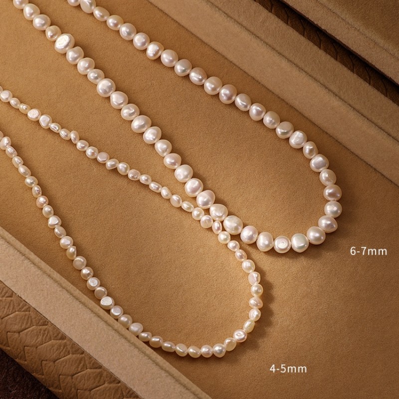 Baroque small rice freshwater pearl necklace for women, irregular pearl collarbone chain