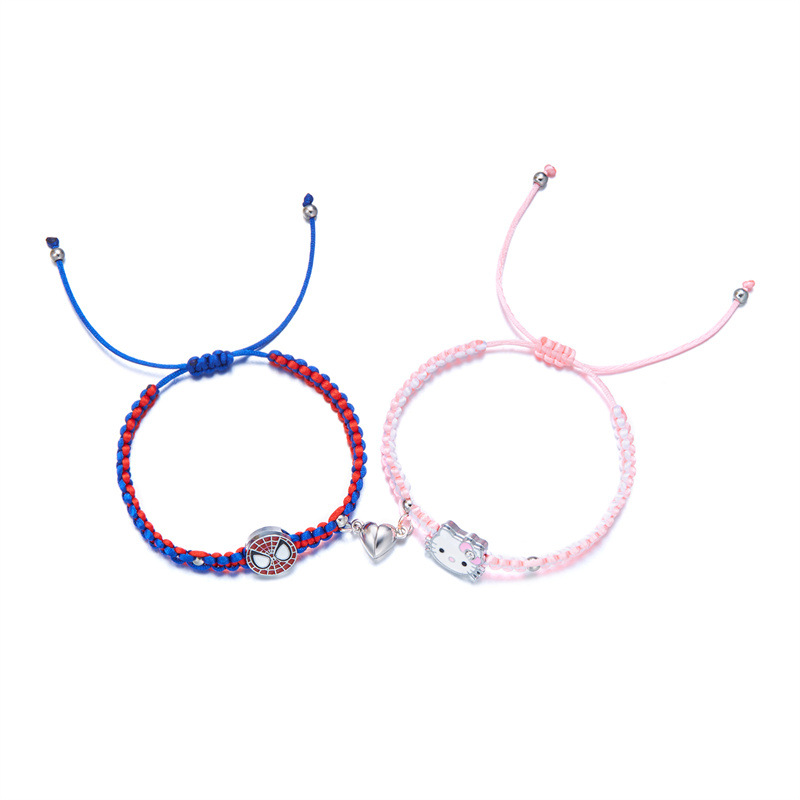 TKkt Cat Spider-Man New Heart-shaped Magnetic Bracelet Hand-woven Braided Rope Beaded Hand Jewelry