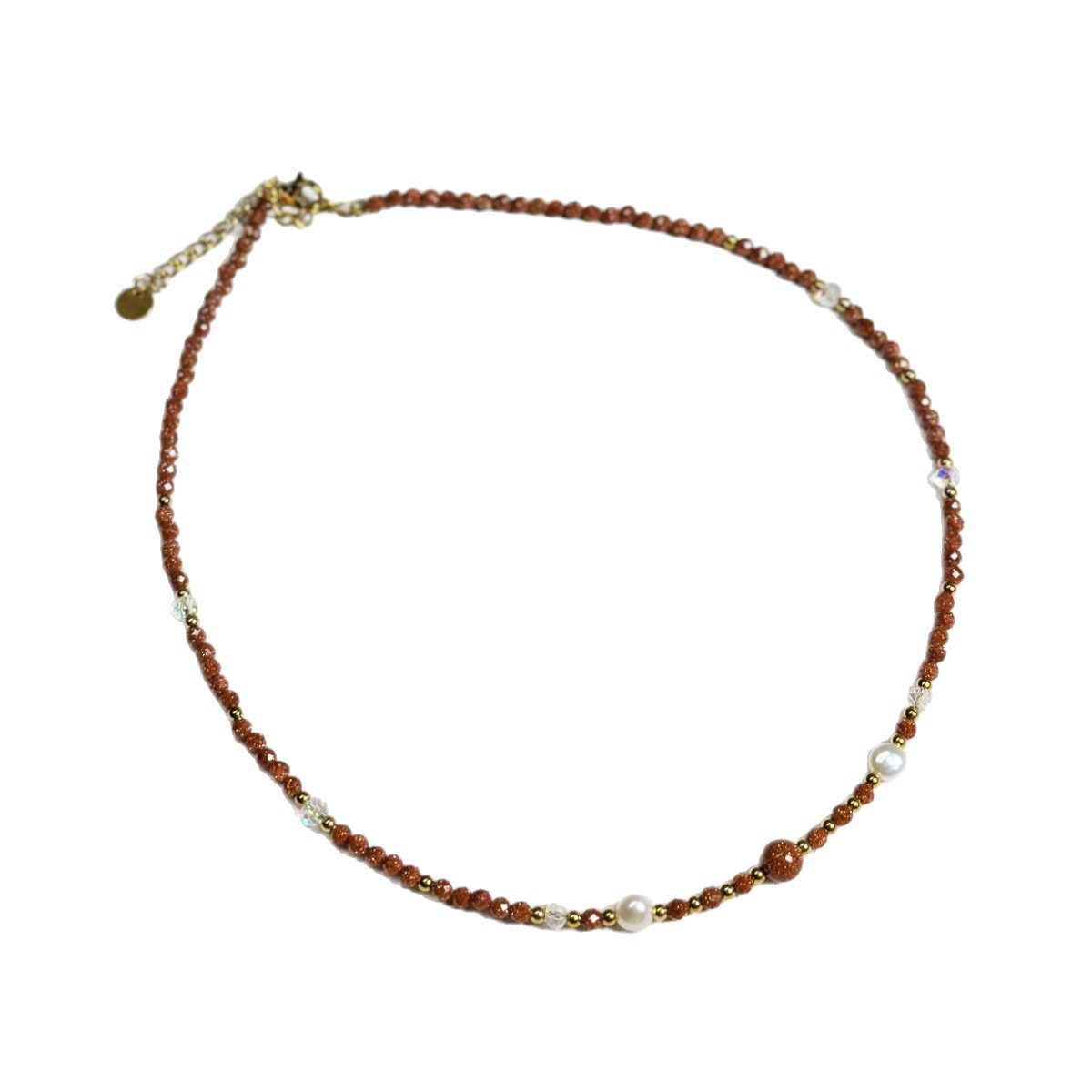 New Titanium Steel Necklace Gold Sand Stone Freshwater Pearl Necklace Women Crystal Beaded Collarbone Chain Sweater Chain