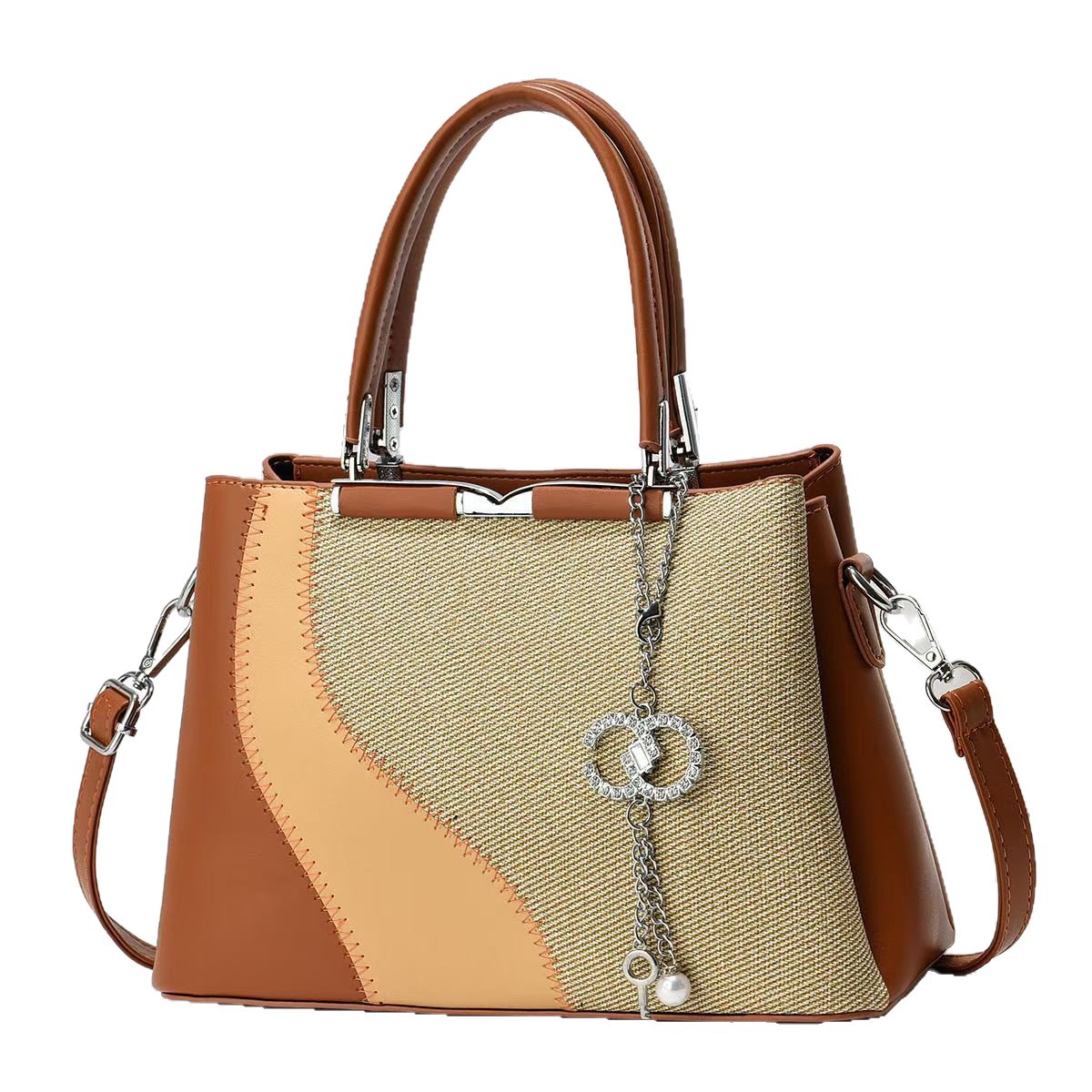 Women's Bag Simple Patchwork Bag Large Capacity Textured Single Shoulder Crossbody Handheld Bag Casual