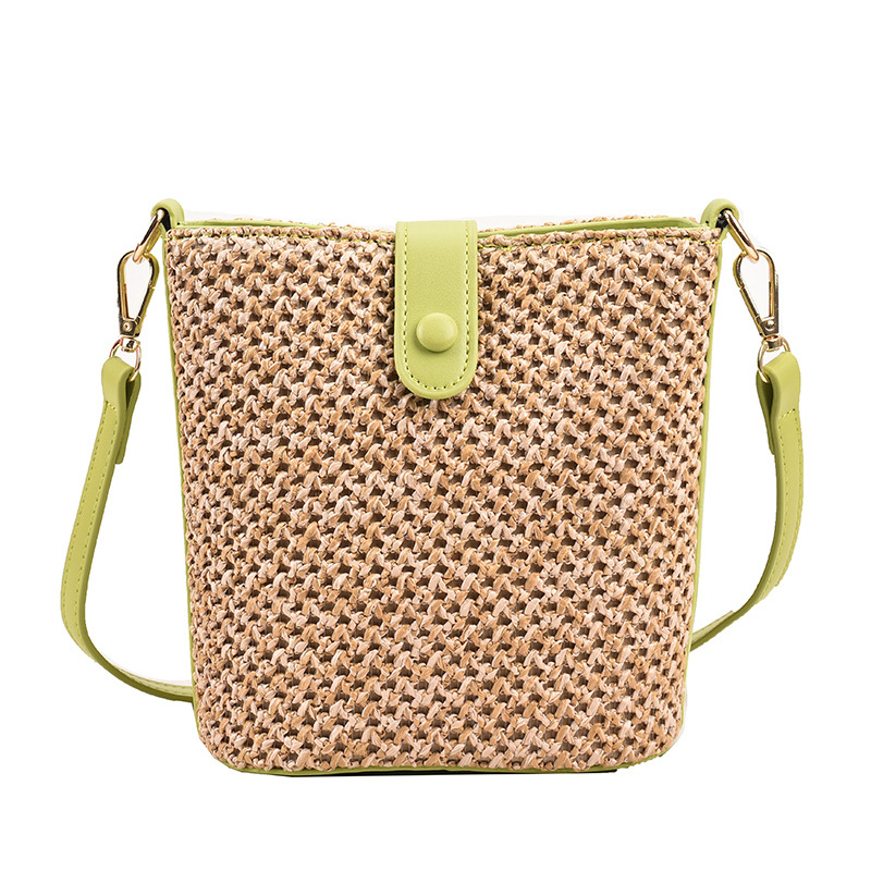 New Summer Woven Vacation Fresh Straw Bag Simple Bucket Straw Bag Beach Vacation Production
