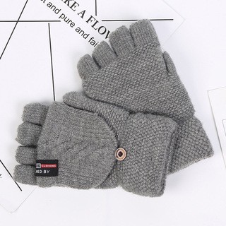 Gloves Men Winter Warm Cold-Proof Driving Cycling Finger-Exposed Flip-Top Gloves Knitted Yarn Half-Finger Gloves