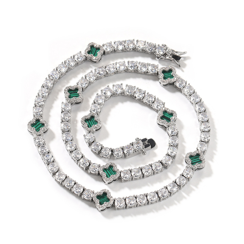 Four-Leaf Clover Diamond Tennis Chain Necklace Women Delicate Collarbone Chain Accessories Summer New