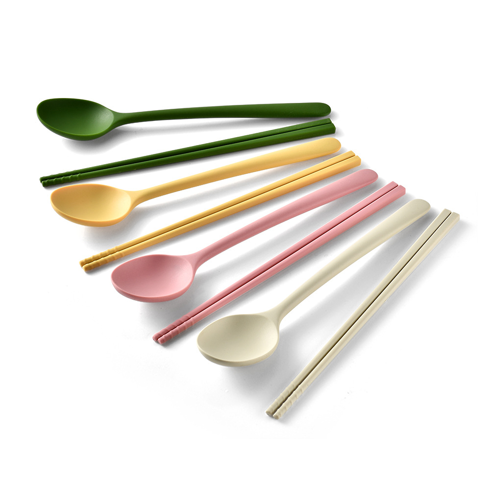 Food Grade Silicone Spoon and Chopstick Set Student Office Tableware High Temperature Resistant Household Portable Tableware