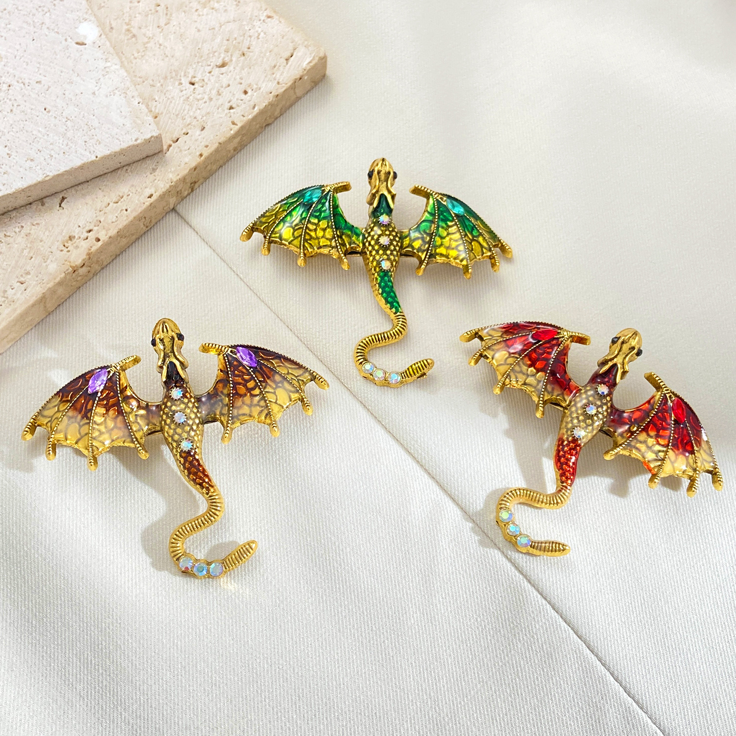 Colorful Enamel Dragon Brooch Women Flying Dragon Men Suit Pin Accessory Necklace