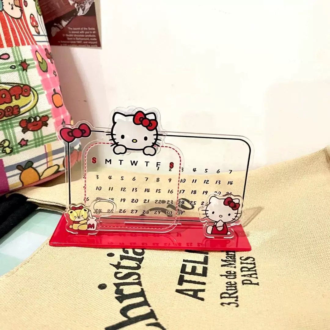 KT Cat Acrylic Calendar Stand Reusable Desktop Calendar Memo Message Standing Sign Writable
