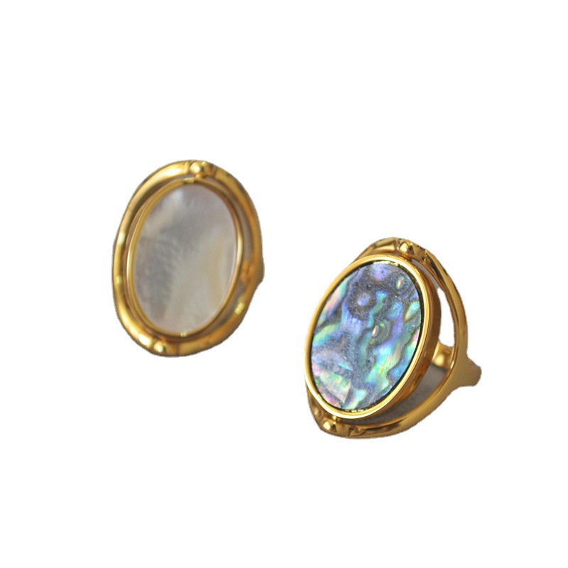 Double-sided rotatable shell mother-of-pearl abalone modern ring index finger ring