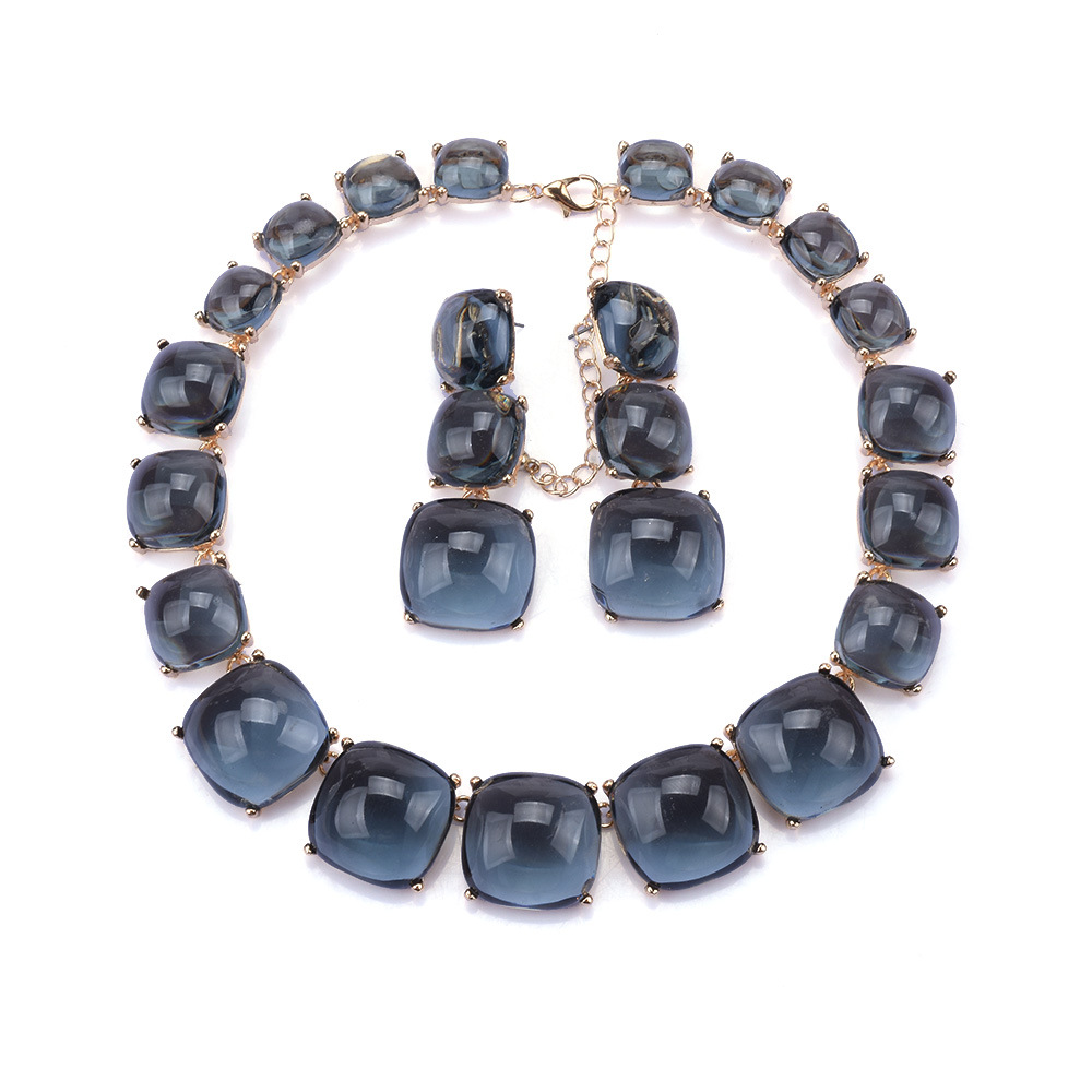 ZA geometric transparent colored resin necklace earring set collarbone chain