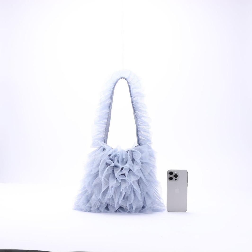 Sweet Girl Style Lace Pleated Bag Lace Soft Mesh Splicing Handbag Celebrity Style Underarm Shoulder Bag