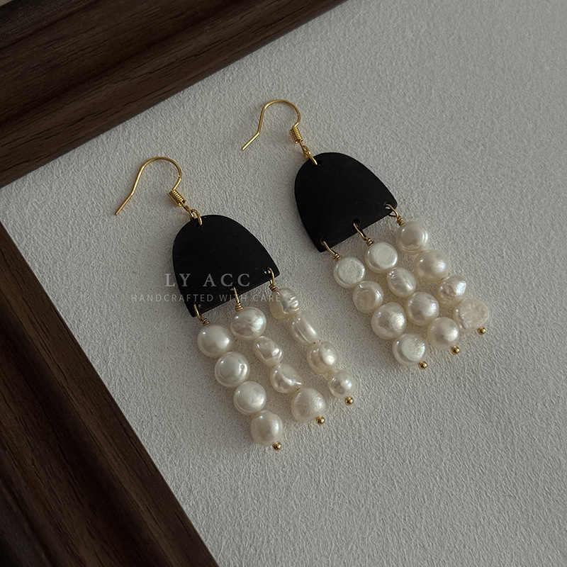 Natural Solid Wood Mother-of-Pearl Shell Geometric Earrings Drop Earrings Commuter Earrings for Women