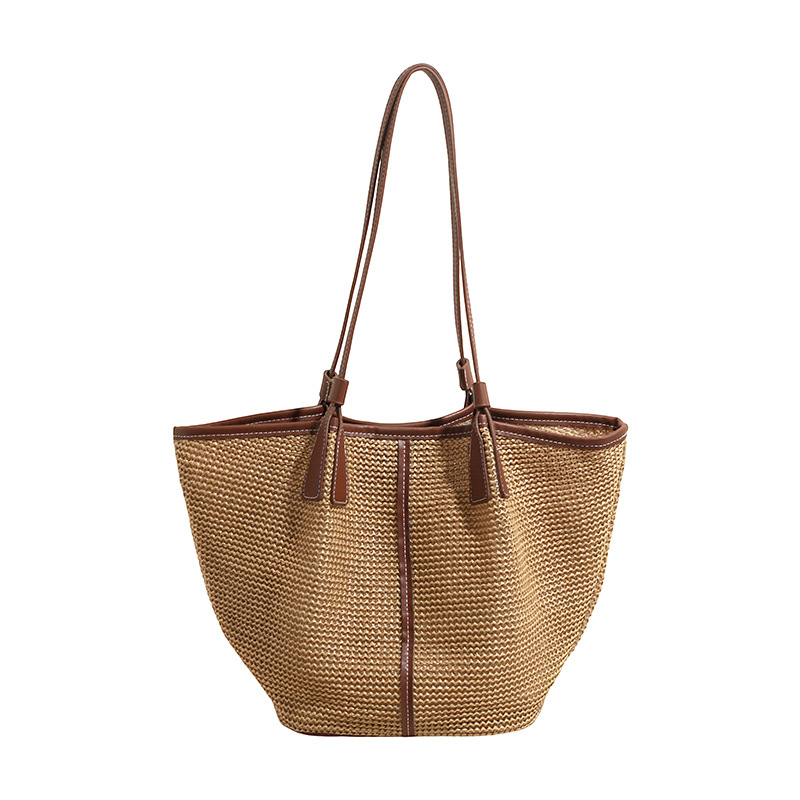 Spring Summer New Travel Beach Large-Capacity Tote Bag Single-Shoulder Woven Tote Vacation Straw Bag for Women