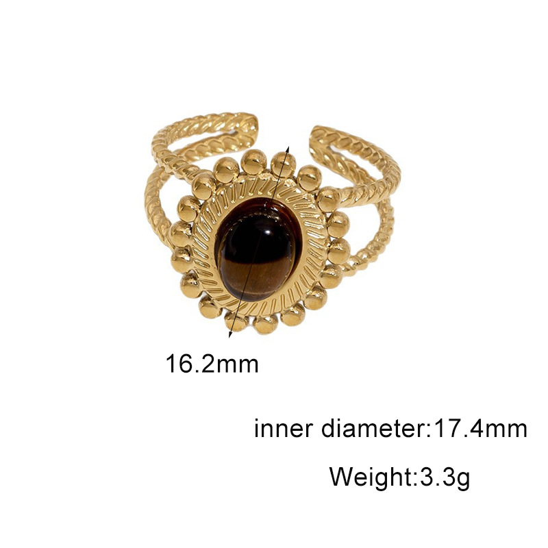 Titanium steel open ring 18k gold stainless steel tiger eye stone hand jewelry