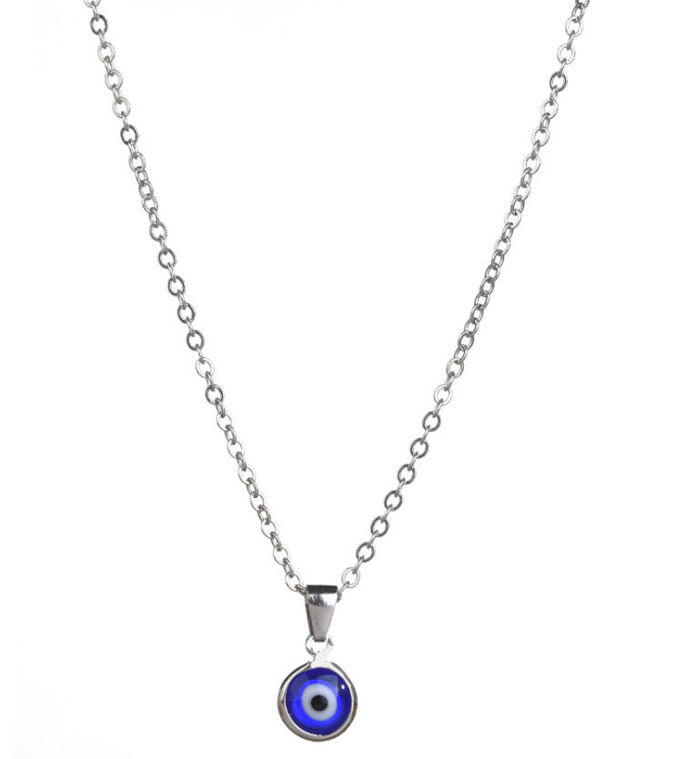 Alloy Evil Eye Pendant Necklace 8mm Round Bead Evil Blue Eye Resin Beaded Bracelet