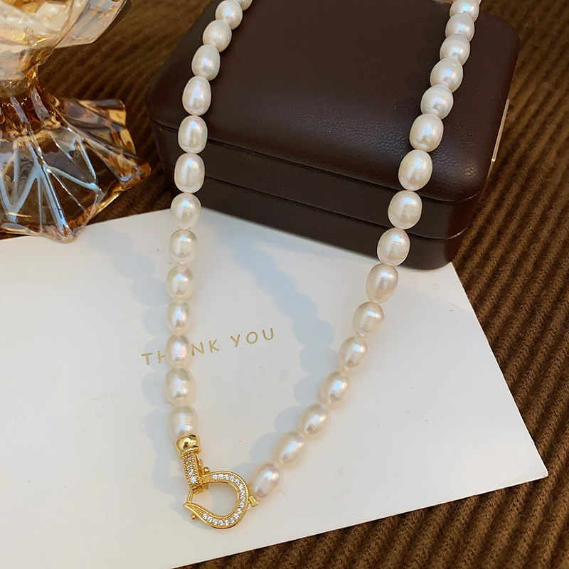 8mm natural freshwater pearl necklace with horseshoe clasp, collarbone chain, neck chain, exquisite and elegant