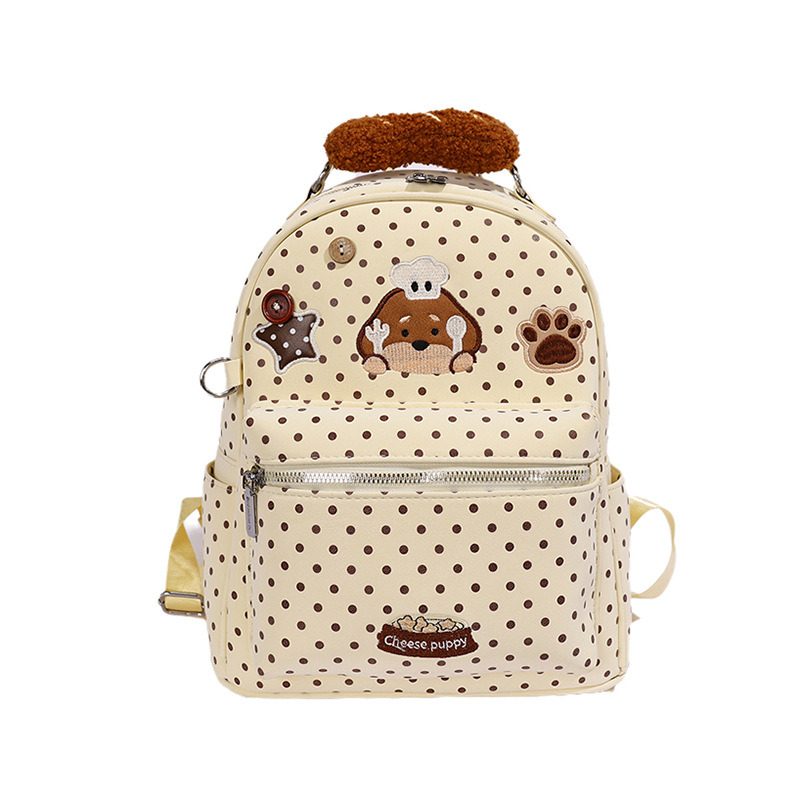 2026 New Cartoon Chef Dog Polka Dot Backpack for Women Cute Embroidery Student School Bag Large Capacity Commute Backpack
