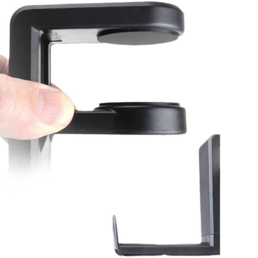 Gaming headset headphone hook stand with adjustable rotating arm clip, under-desk design