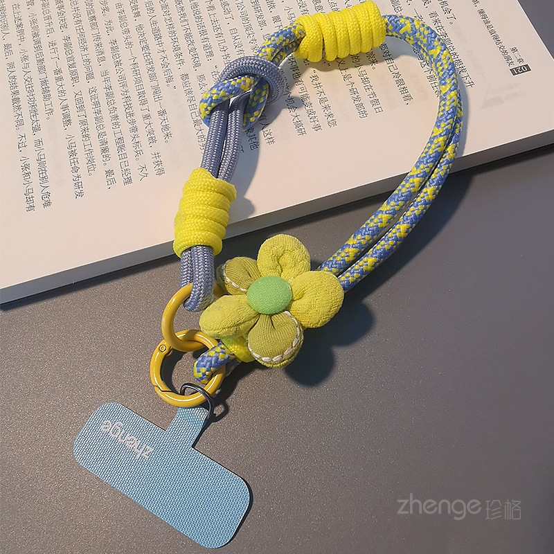 Flower phone strap women's wrist short thumb ring braided rope outdoor anti-loss travel climbing rope anti-theft hand strap