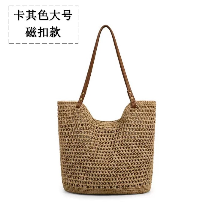 Cotton Thread Straw Bag Women's New Handwoven Large Capacity Single Shoulder Tote Bag Vacation Beach Bag
