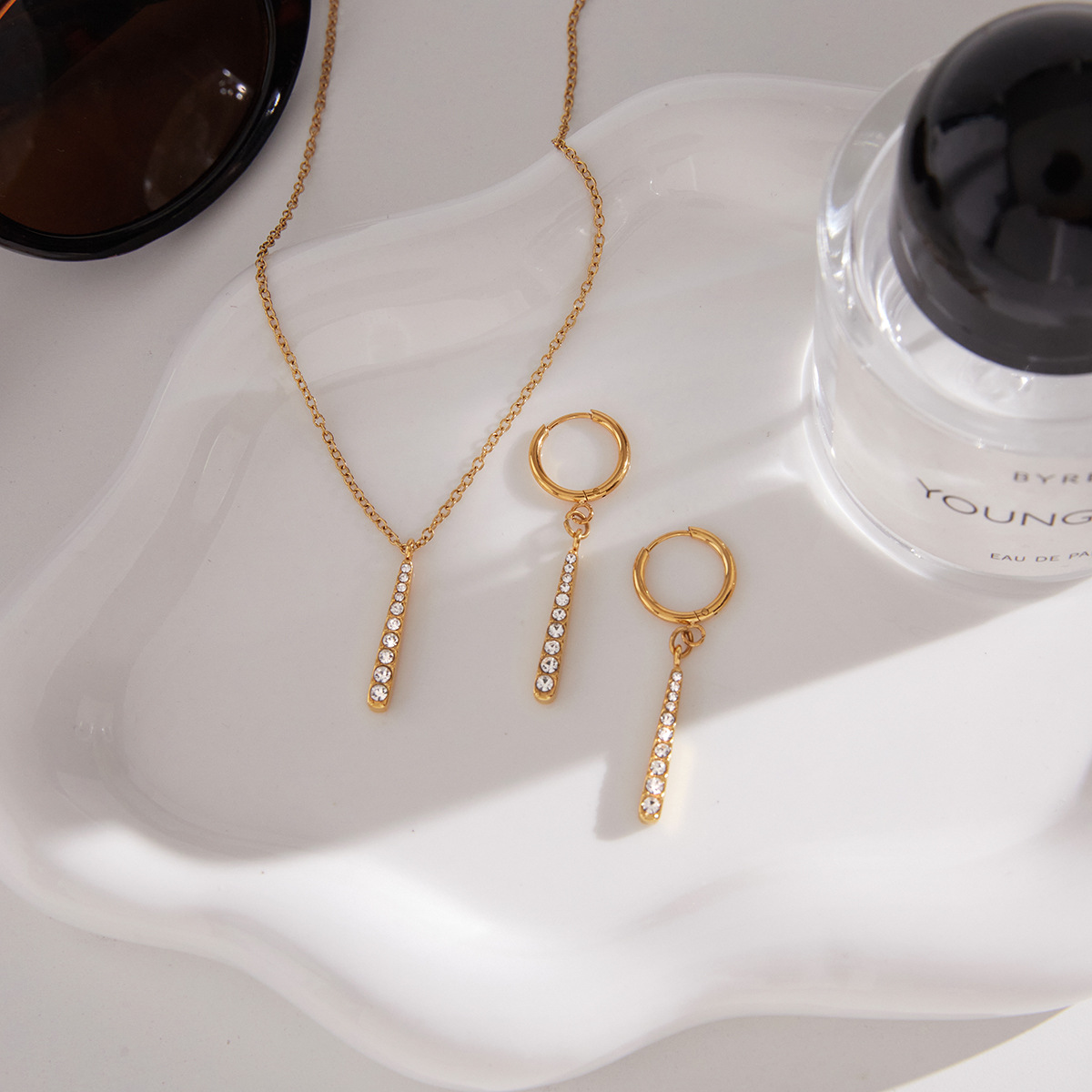 Jieding titanium steel zircon necklace niche jewelry women stainless steel earrings ear accessories