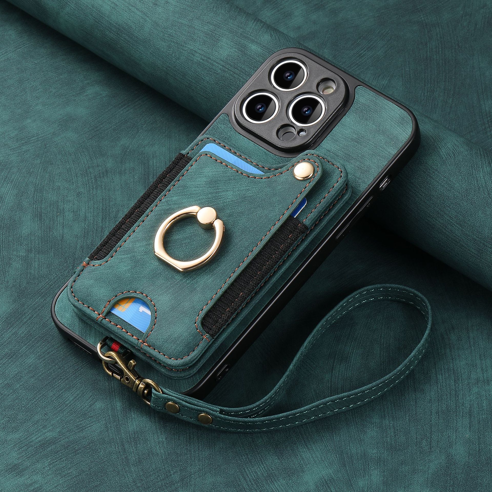 For iPhone18 phone leather case RFID anti-skimming ring buckle lanyard multifunctional card holder Apple phone