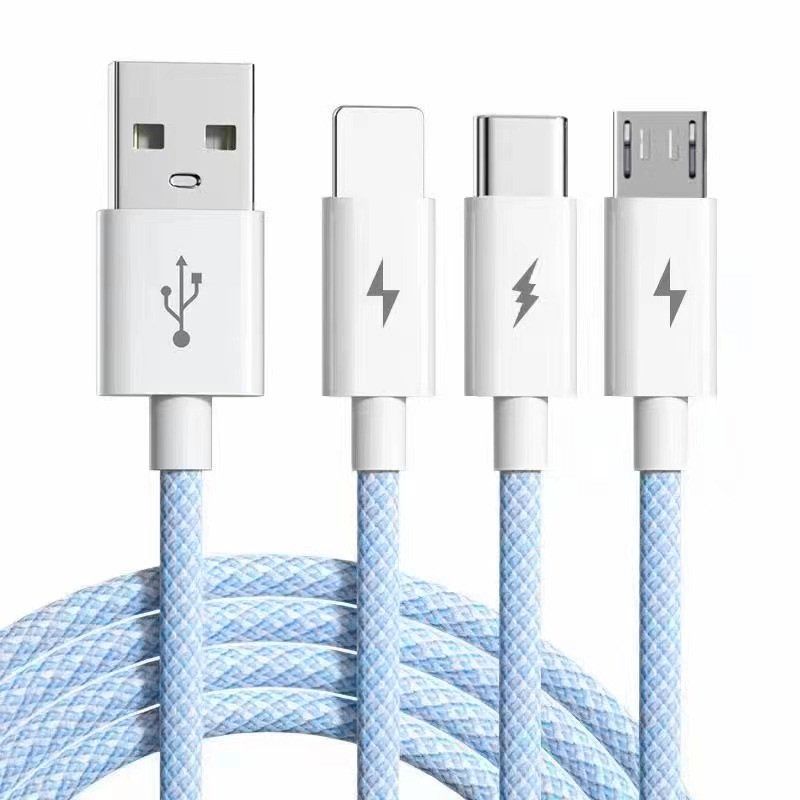120W Data Cable 3-in-1 Charger One-to-Three Braided Car Multi-Head for Apple Android Huawei 6A