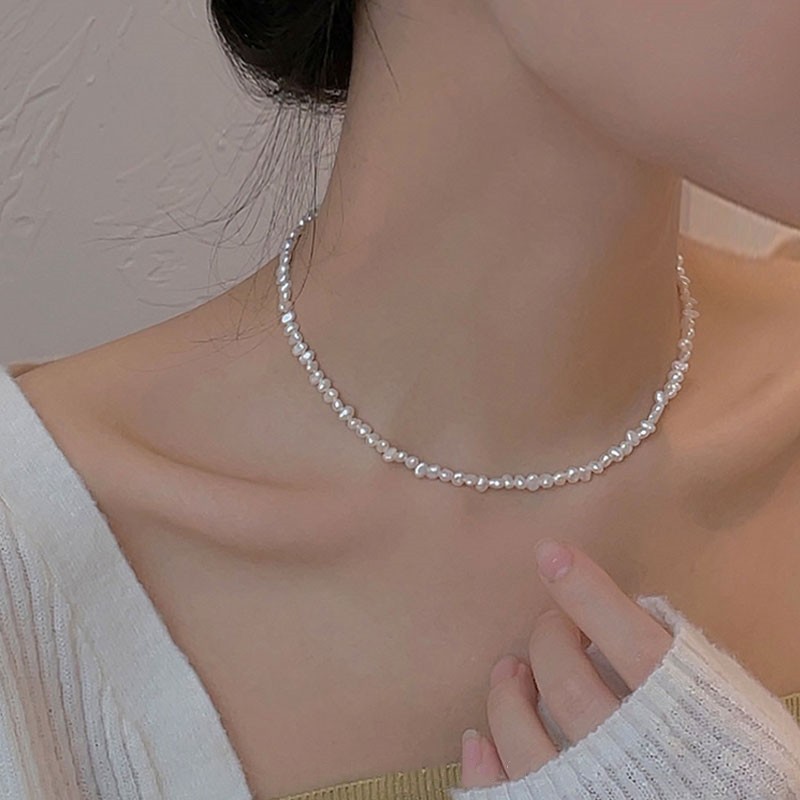 Natural baroque small irregular freshwater pearl necklace for women, elegant collarbone chain, neck chain