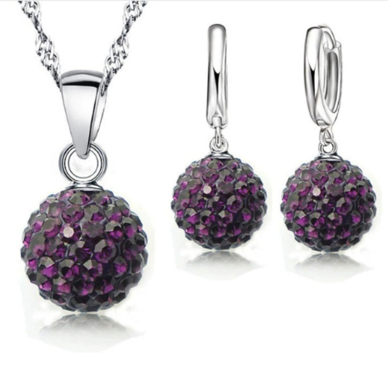 S925 10mm AB mud full diamond ball water wave chain tassel crystal full diamond set earrings necklace