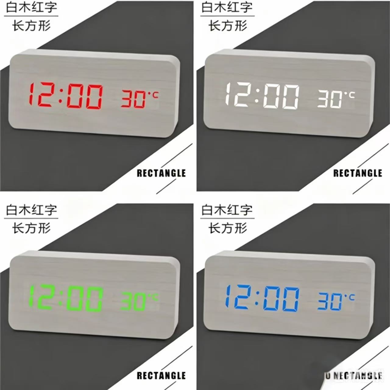 PVC Wooden Clock Multifunctional Alarm Clock LED Clock Thermometer Digital Clock Student Bedside Electronic Night Light Alarm