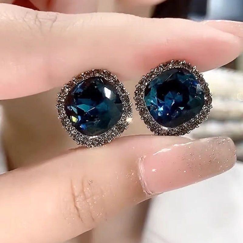 New blue crystal earrings women ear studs 2022 new ear accessories