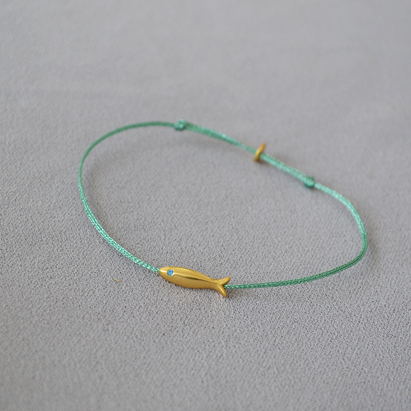 French blue silk thread woven golden koi small fish simple ultra-fine bracelet hand rope stack