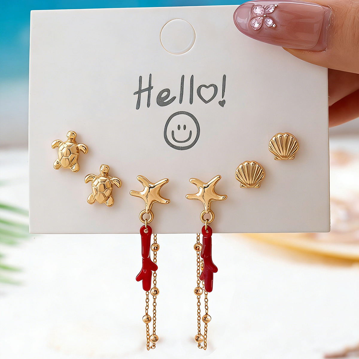 Qingdao Daiwei Starfish Small Fish Shell Fruit Set Earrings, Suitable for Women's Vacation Wear