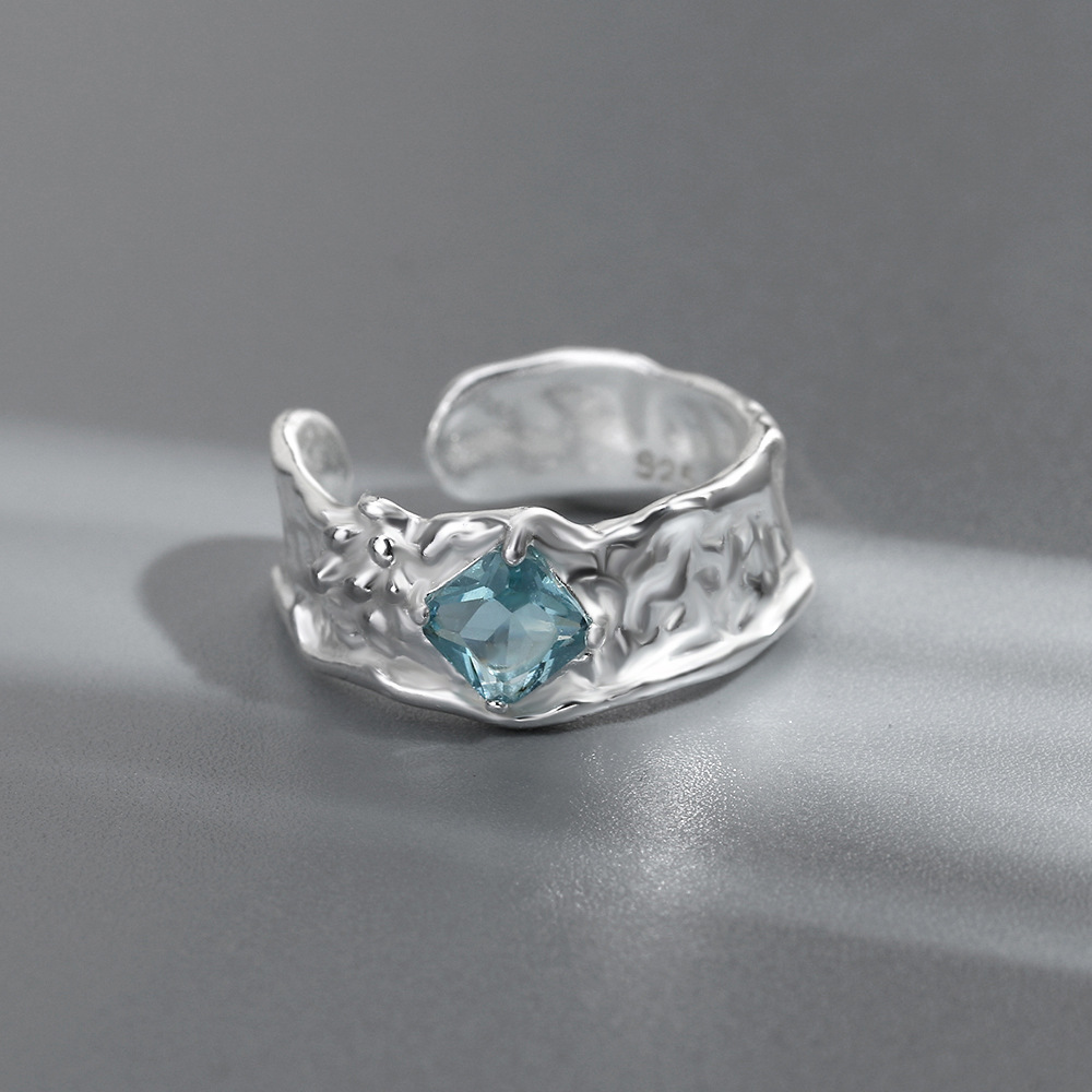 Live Stream Aquamarine Couple Ring Unisex Index Finger Ring Open Ring Joint Ring