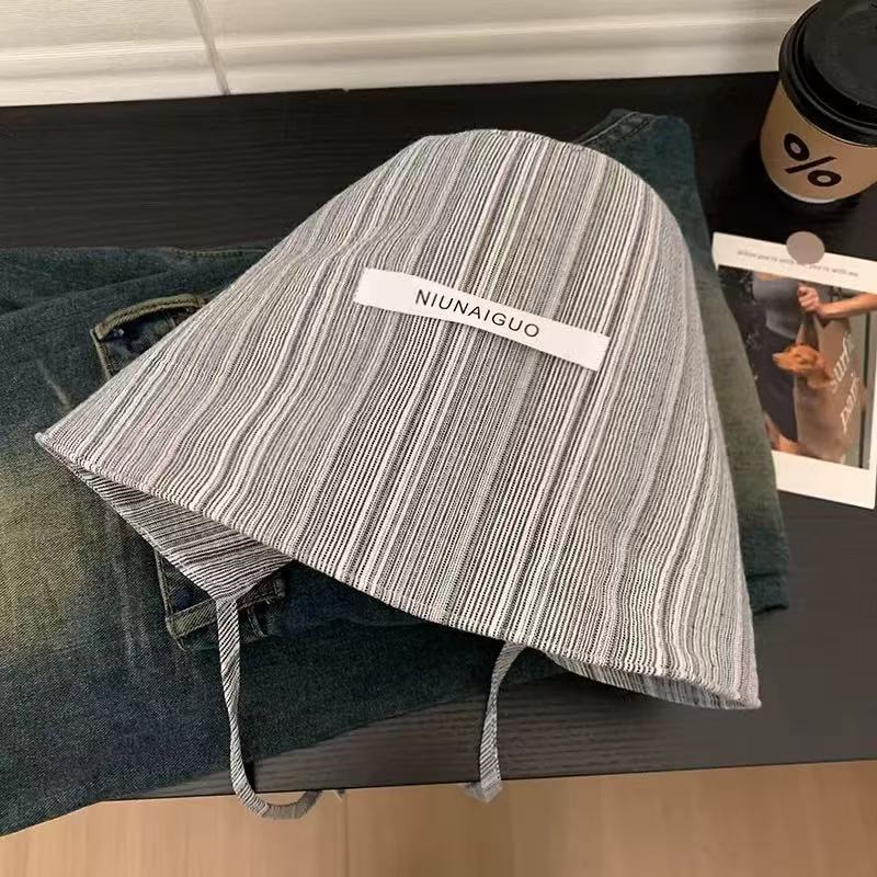 Small Fresh Striped Bucket Fisherman Hat for Women, Spring/Summer 2025 New, Wide Brim, UV Protection, Sun Protection Hat