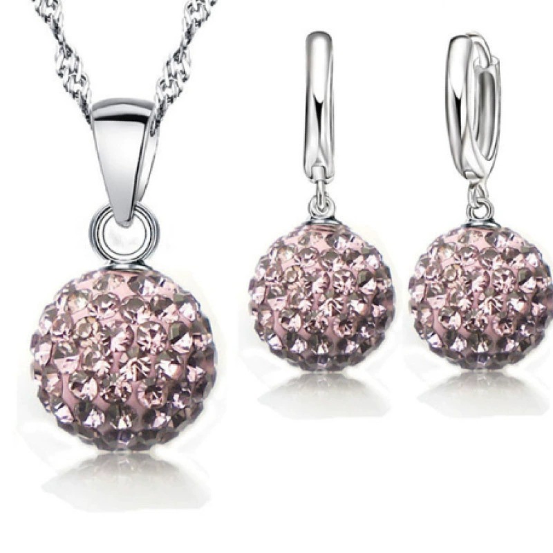 S925 10mm AB mud full diamond ball water wave chain tassel crystal full diamond set earrings necklace