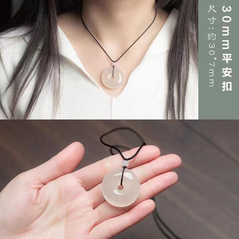 New Ice Seed Horse Material White Chalcedony Pendant Peace Button Auspicious Cloud Lock Ice Transparent No Event Pendant Live Broadcast