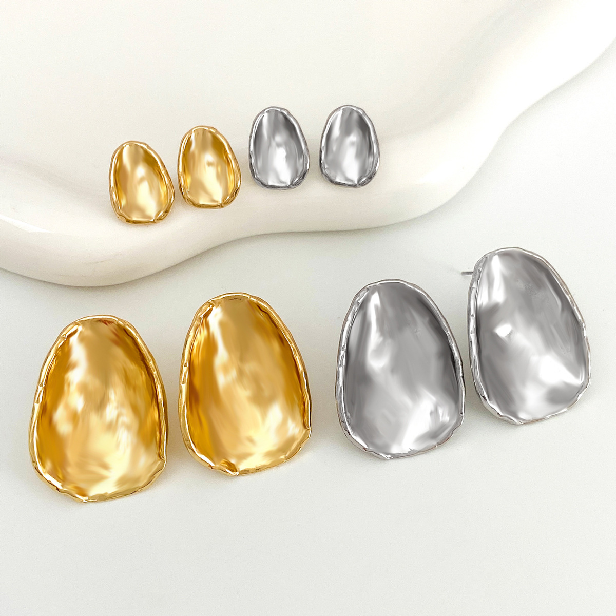 Pleated Geometric Shiny Earrings Women Ear Ornaments Exaggerated Accessories