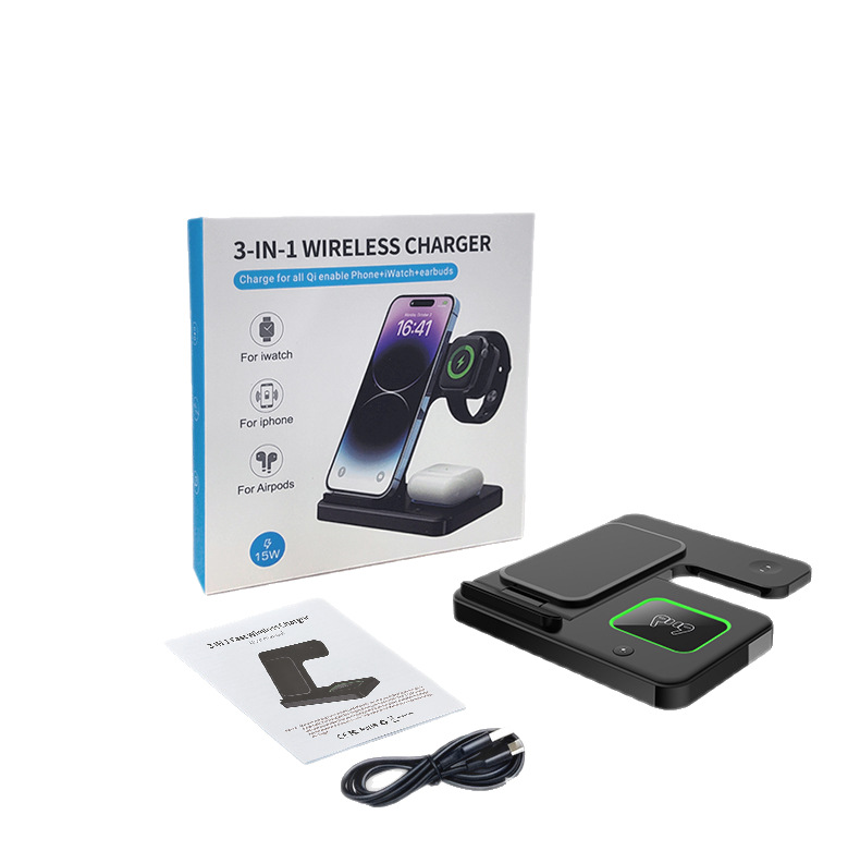 Foldable three-in-one wireless charger for Apple phone watch phone earphone wireless fast charging