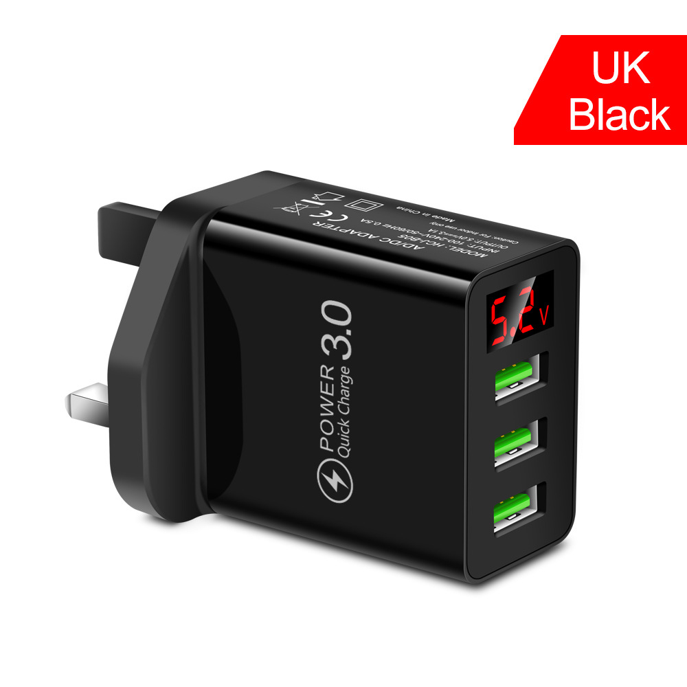 3USB Display Phone Charger EU US UK Plug Wall Charger Travel Charger
